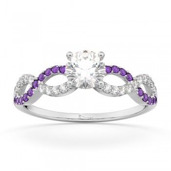 Infinity Diamond & Amethyst Engagement Ring in 18k White Gold (0.21ct)