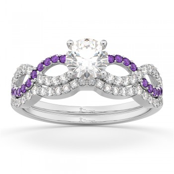 Infinity Diamond & Amethyst Engagement Ring Set 14k White Gold 0.34ct