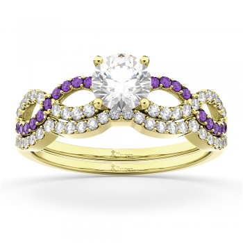 Infinity Diamond & Amethyst Engagement Ring Set 14k Yellow Gold 0.34ct