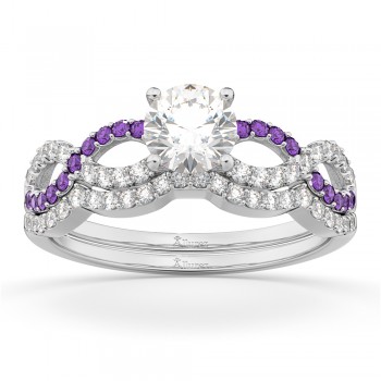 Infinity Diamond & Amethyst Engagement Bridal Set in Platinum (0.34ct)