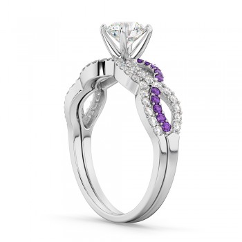 Infinity Diamond & Amethyst Engagement Bridal Set in Platinum (0.34ct)