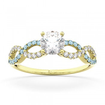 Infinity Diamond & Aquamarine Engagement Ring in 14k Yellow Gold (0.21ct)