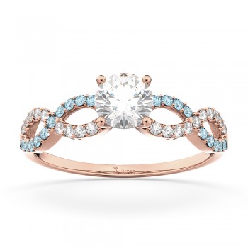 Infinity Diamond & Aquamarine Engagement Ring in 18k Rose Gold (0.21ct)