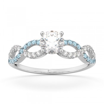 Infinity Diamond & Aquamarine Engagement Ring in 18k White Gold (0.21ct)