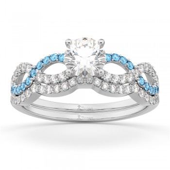 Infinity Diamond & Aquamarine Engagement Ring Set 18k White Gold 0.34ct