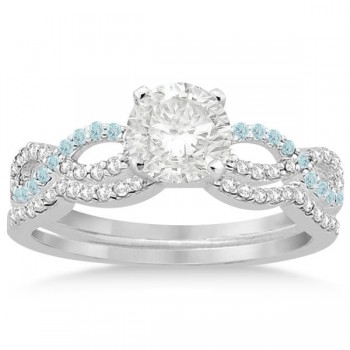 Infinity Diamond & Aquamarine Engagement Bridal Set in Platinum (0.34ct)