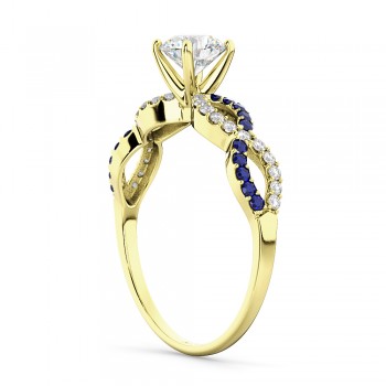 Infinity Diamond & Blue Sapphire Engagement Ring 14K Yellow Gold 0.21ct