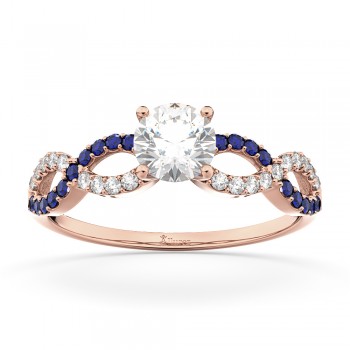 Infinity Diamond & Blue Sapphire Engagement Ring 18k Rose Gold 0.21ct