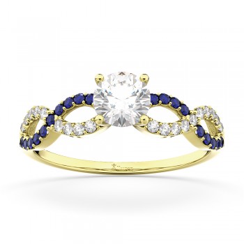 Infinity Diamond & Blue Sapphire Engagement Ring 18K Yellow Gold 0.21ct