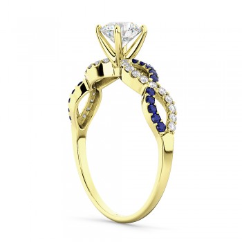 Infinity Diamond & Blue Sapphire Engagement Ring 18K Yellow Gold 0.21ct
