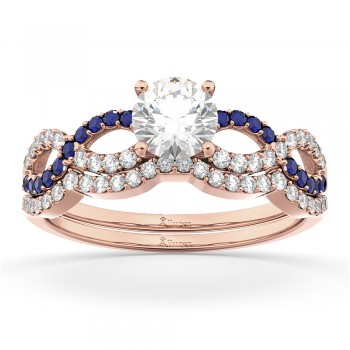 Infinity Diamond & Blue Sapphire Bridal Set 14k Rose Gold 0.34ct