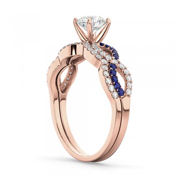 Infinity Diamond & Blue Sapphire Bridal Set 14k Rose Gold 0.34ct