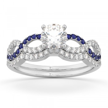 Infinity Diamond & Blue Sapphire Bridal Set 14K White Gold 0.34ct