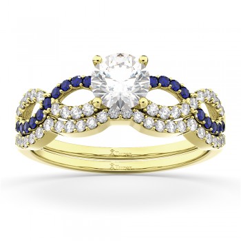 Infinity Diamond & Blue Sapphire Bridal Set in 14K Yellow Gold 0.34ct