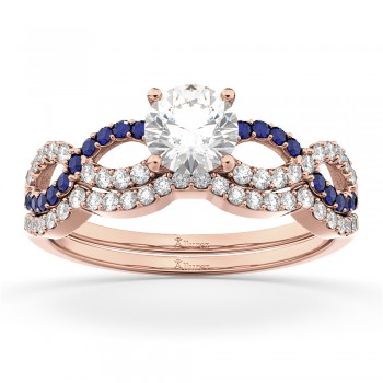 Infinity Diamond & Blue Sapphire Bridal Set in 18k Rose Gold 0.34ct