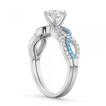 Infinity Diamond & Blue Topaz Engagement Ring Set 18k White Gold 0.34ct