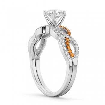 Infinity Diamond & Citrine Engagement Ring Set 14k White Gold 0.34ct