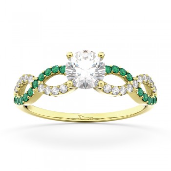 Infinity Diamond & Emerald Engagement Ring in 18k Yellow Gold (0.21ct)