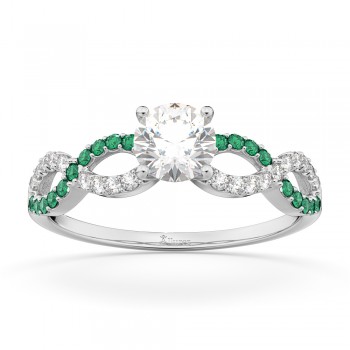 Infinity Diamond & Emerald Gemstone Engagement Ring Palladium 0.21ct