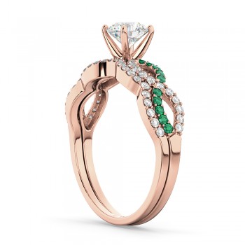 Infinity Diamond & Emerald Engagement Ring Set 14k Rose Gold 0.34ct