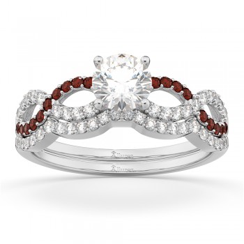 Infinity Diamond & Garnet Engagement Ring Set 14k White Gold 0.34ct