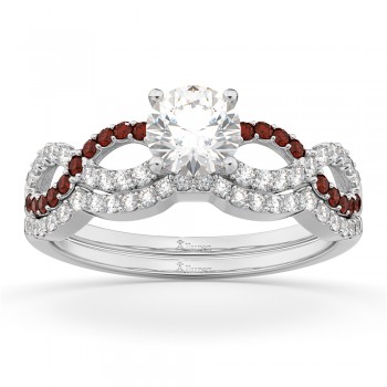 Infinity Diamond & Garnet Engagement Ring Set 18k White Gold 0.34ct