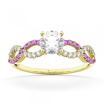 Infinity Diamond & Pink Sapphire Engagement Ring 14K Yellow Gold 0.21ct