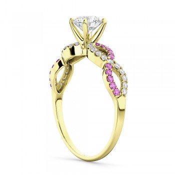 Infinity Diamond & Pink Sapphire Engagement Ring 14K Yellow Gold 0.21ct