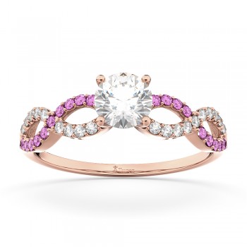 Infinity Diamond & Pink Sapphire Engagement Ring 18k Rose Gold 0.21ct