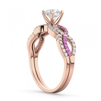 Infinity Diamond & Pink Sapphire Bridal Set 14k Rose Gold 0.34ct