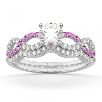 Infinity Diamond & Pink Sapphire Bridal Set 14K White Gold 0.34ct