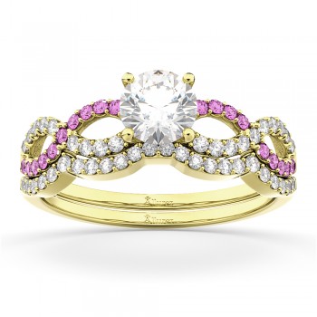 Infinity Diamond & Pink Sapphire Bridal Set in 14K Yellow Gold 0.34ct