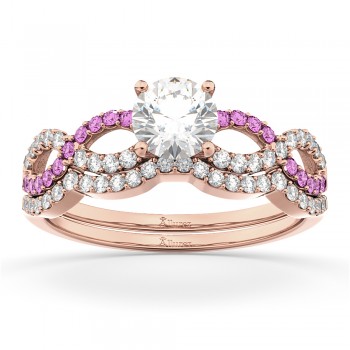 Infinity Diamond & Pink Sapphire Bridal Set in 18k Rose Gold 0.34ct