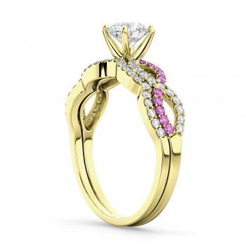 Infinity Diamond & Pink Sapphire Bridal Set in 18K Yellow Gold 0.34ct