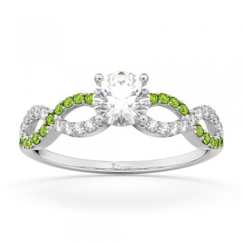 Infinity Diamond & Peridot Engagement Ring in 14k White Gold (0.21ct)