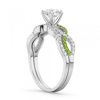 Infinity Diamond & Peridot Engagement Bridal Set in Platinum (0.34ct)