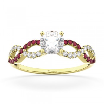 Infinity Diamond & Ruby Gemstone Engagement Ring 14K Yellow Gold 0.21ct