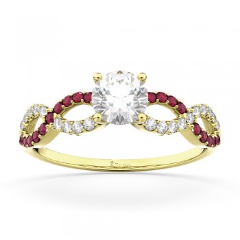 Infinity Diamond & Ruby Gemstone Engagement Ring 18K Yellow Gold 0.21ct