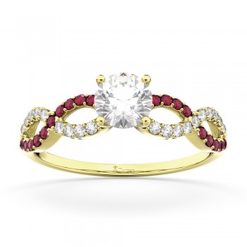 Infinity Diamond & Ruby Gemstone Engagement Ring 18K Yellow Gold 0.21ct