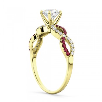 Infinity Diamond & Ruby Gemstone Engagement Ring 18K Yellow Gold 0.21ct