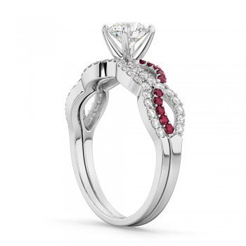 Infinity Diamond & Ruby Engagement Ring Set 14K White Gold 0.34ct