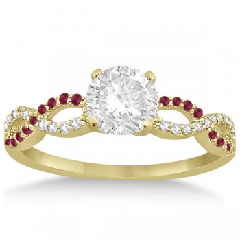Infinity Diamond & Ruby Engagement Ring Set 14K Yellow Gold 0.34ct
