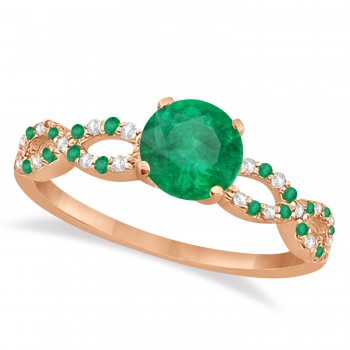 Emerald & Diamond Infinity Style Bridal Set 14k Rose Gold 1.25ct