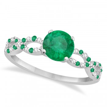 Infinity Style Emerald & Diamond Bridal Set 14k White Gold 0.85ct