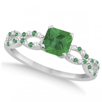 Emerald & Diamond Princess Infinity Bridal Set 14k White Gold 1.45ct