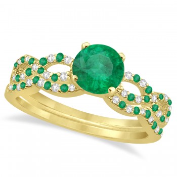 Emerald & Diamond Infinity Style Bridal Set 14k Yellow Gold 1.25ct