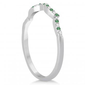 Diamond & Emerald Contour Wedding Band 14K White Gold 0.24ct