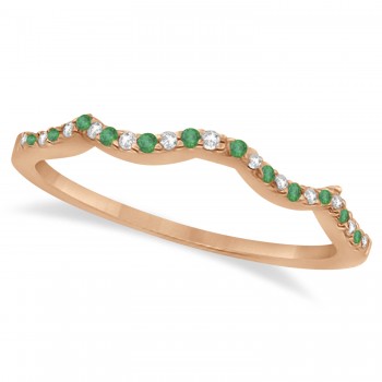 Diamond & Emerald Contour Wedding Band 18k Rose Gold 0.24ct