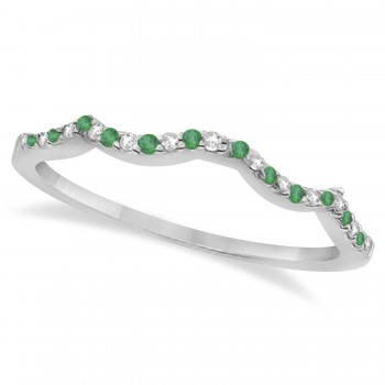 Diamond & Emerald Contour Wedding Band 18k White Gold 0.24ct