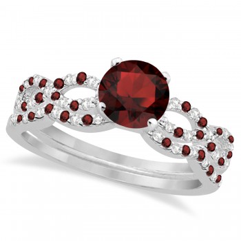 Infinity Style Garnet & Diamond Bridal Set 14k White Gold 1.29ct